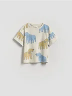 Bluzki dla niemowląt - Reserved - Bawełniany t-shirt z nadrukiem - złamana biel - miniaturka - grafika 1