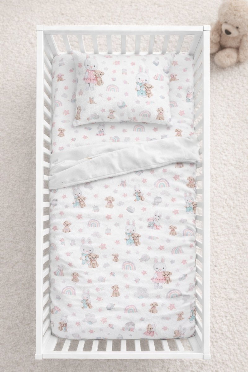 Pościel bawełniana 135x100+poszewka 40x60 oeko-tex zapakowana Króliczki