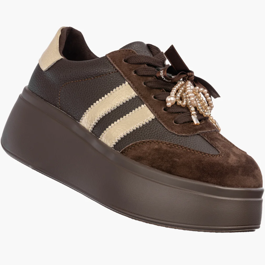 Sneakersy Damskie Skórzane Półbuty Buty Na Platformie Brązowe D&A 39