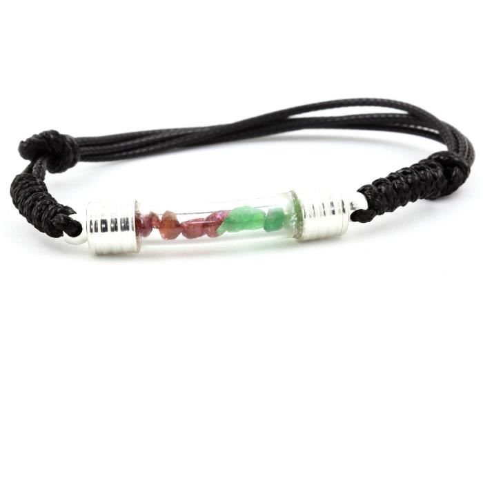 Kamienie i minerały. Bransoletka z rubinem i surowym granatem tsavorite. Kolor czarny.