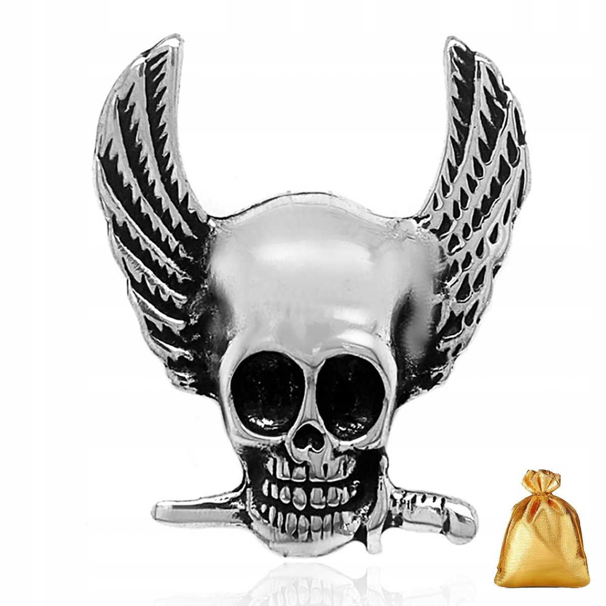 Srebrna Męska Zawieszka Wisiorek Czaszka Ze Skrzydłami Srebro 925 Prezent