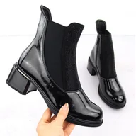 Botki damskie - Botki damskie lakierowane z cyrkoniami czarne Vinceza - miniaturka - grafika 1