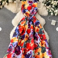 Sukienki - TEMU Wysokiej jakości elegancka sukienka bez rękawów w stylu vintage z marszczeniami i rozkloszowanym dołem, modelująca talię, Wybór Niannian - miniaturka - grafika 1