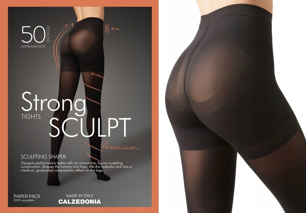 Rajstopy gładkie Calzedonia modelujące STRONG SCULPT 50 den czarne 4 ( L )