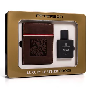 Portfele - Zestaw prezentowy: skórzany, brązowy portfel męski i woda toaletowa — Peterson - grafika 1