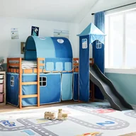 Łóżka dla dzieci i młodzieży - vidaXL vidaXL Dziecięce łóżko na antresoli, z wieżą, niebieskie, 90x200 cm - miniaturka - grafika 1