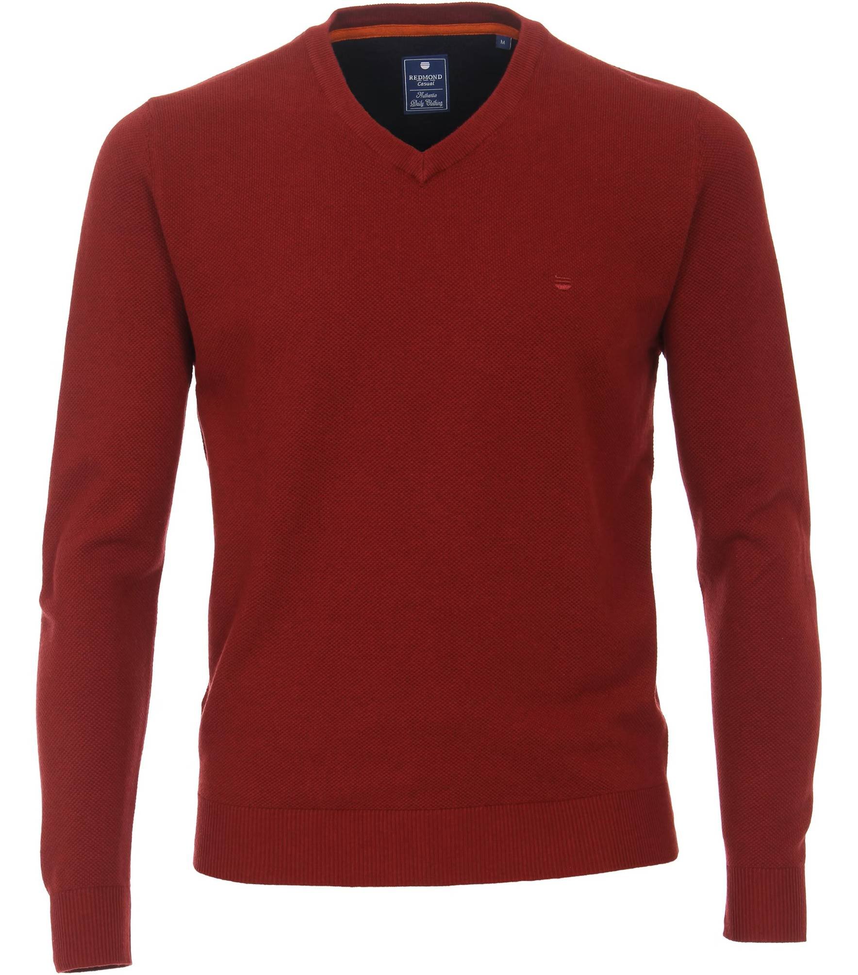 REDMOND Casual sweter męski długi rękaw dekolt V regular fit bawełna struktura gładka czerwony XXL