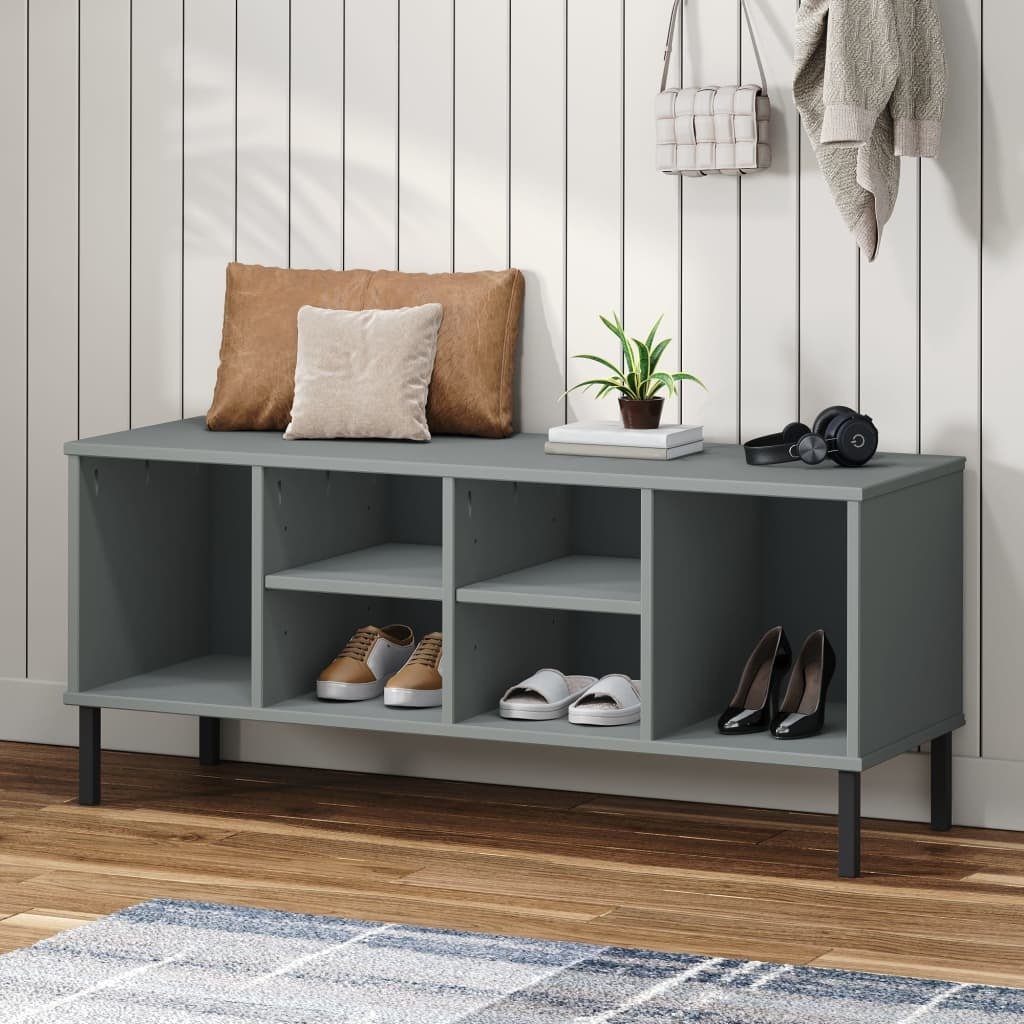 Stojak na buty OSLO z metalowymi nogami szary 106x35x45 cm lite drewno