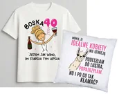 Koszulki i topy damskie - Zestaw na 40 urodziny dla kobiety - KOSZULKA na 40 RAZ PODUSZKA - BOSKA 40 - jestem jak wino Z BLONDYNKĄ (1) - miniaturka - grafika 1