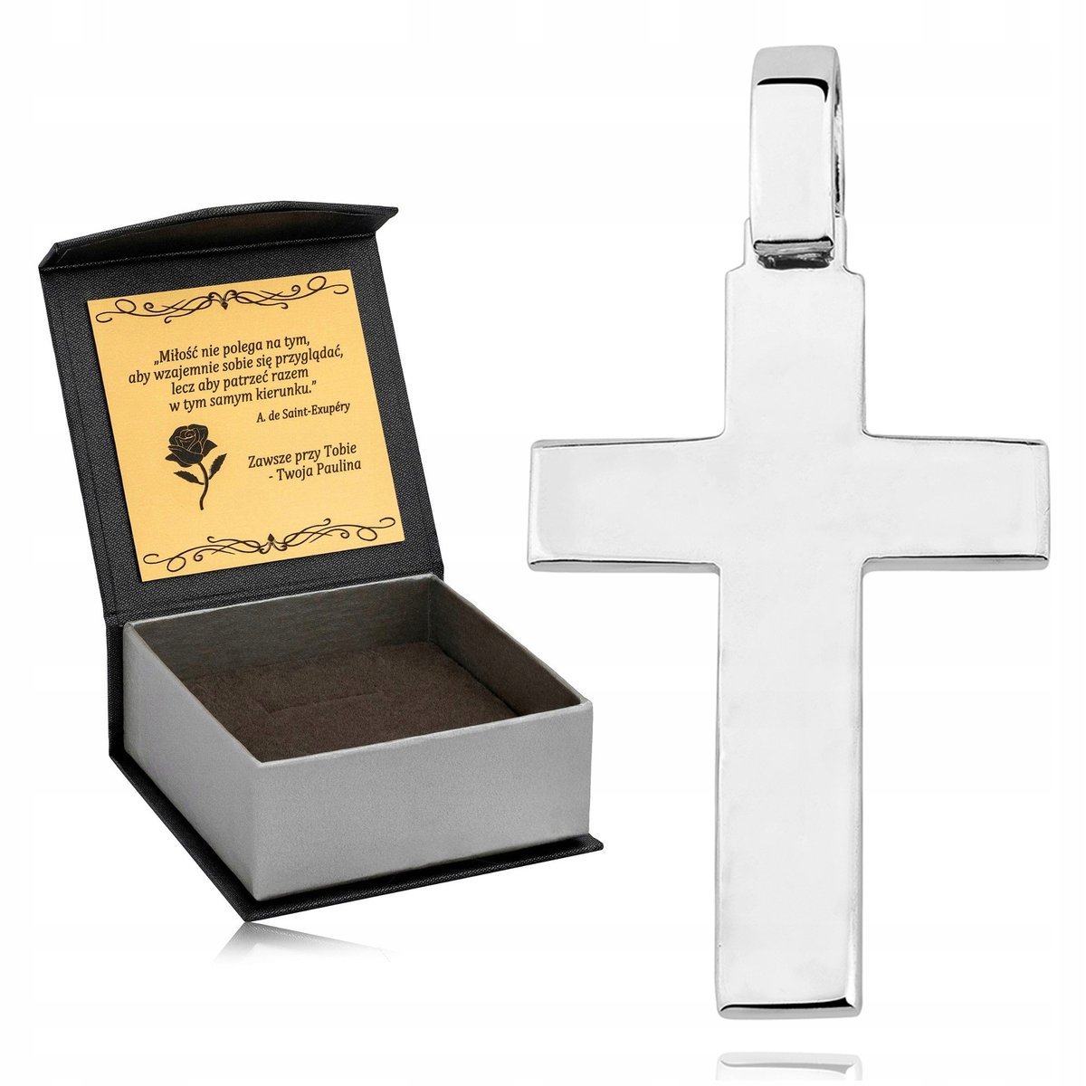 PIĘKNY SREBRNY KRZYŻYK KOMUNIJNY RODOWANY KRZYŻ 925 DLA CHŁOPCA NA PREZENT