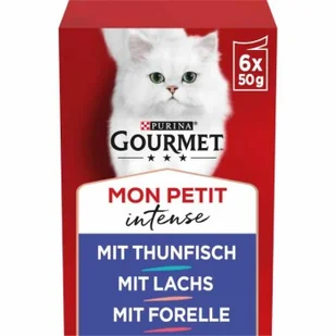 GOURMET Mon Petit Intense 8 x 6 x 50 g z tuńczykiem, łososiem i pstrągiem - Mokra karma dla kotów - miniaturka - grafika 1