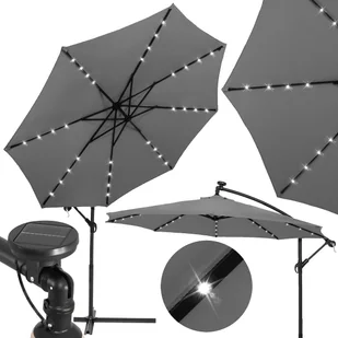 Parasol z oświetleniem LED na taras 300 cm na wysięgniku ogrodowy składany, z korbką grafitowy - Parasole ogrodowe - miniaturka - grafika 1