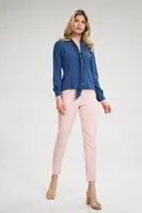 Spodnie damskie - ELEGANCKIE spodnie damskie WYSOKI STAN Z GUZIKI I KIESZENIE różowe S - miniaturka - grafika 1