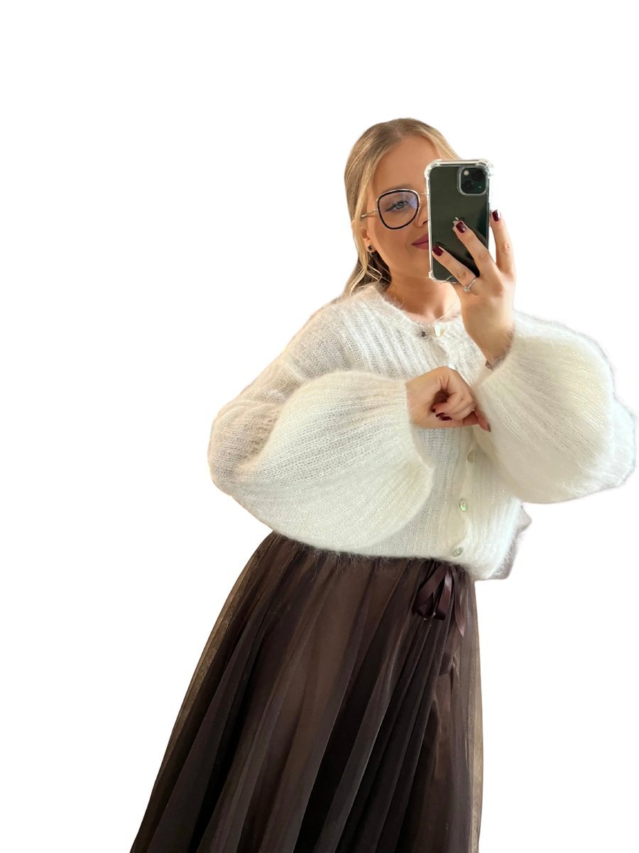 Sweterek rozpinany „Dzwonek” – Puszysty Kid Moher