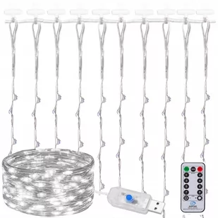 Lampki Choinkowe 300 Led Zimny Biały Druciki Kurtyna Usb Wewnętrzna - Oświetlenie świąteczne - miniaturka - grafika 1