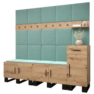 Garderoba komoda szafka na buty z panelami tapicerowanymi i wieszakami meble do przedpokoju ARTIN 8 dąb artisan - Meble do przedpokoju - miniaturka - grafika 1