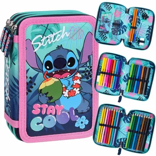 DISNEY Stitch Dziecięcy piórnik trzykomorowy z wyposażeniem-43 elementy, 3 zamki 12,5 x 19,5 x 6,5 cm - Piórniki - miniaturka - grafika 1