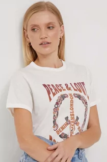 Koszulki sportowe damskie - Pepe Jeans t-shirt bawełniany damski kolor beżowy - grafika 1