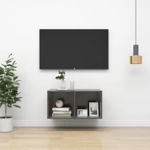 vidaXL Wisząca szafka pod TV, wysoki połysk, szara, 37x37x72 cm - Szafki RTV - miniaturka - grafika 1