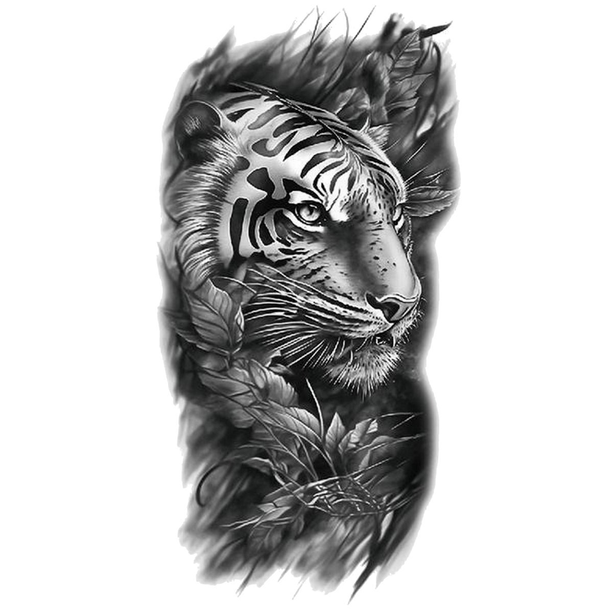 TATUAŻ TYGRYS OTOCZONY LIŚĆMI ZMYWALNY TYMCZASOWY WODNY