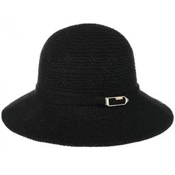 Kapelusz damski materiałowy z bawełną średnie rondo KAP-BB-2 czarny - Czapki damskie - miniaturka - grafika 1