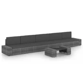 Meble ogrodowe - vidaXL 6-cz. ogrodowy zestaw wypoczynkowy, poduszki, szary rattan PE 3067181 - miniaturka - grafika 1