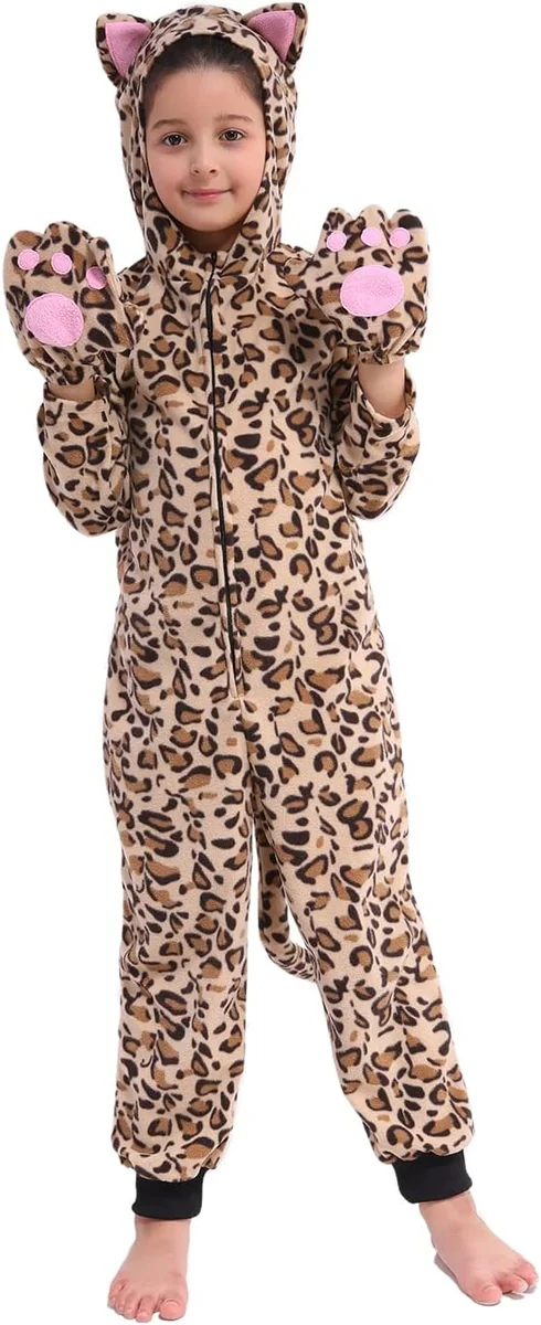 KOSTIUM UNISEX DZIECIĘCY KOMBINEZON ZWIERZĘCY GEPARD LEOPARD BAWEŁNA FLEECE