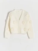 Swetry dla dziewczynek - Reserved - Kardigan w kwiaty - złamana biel - miniaturka - grafika 1