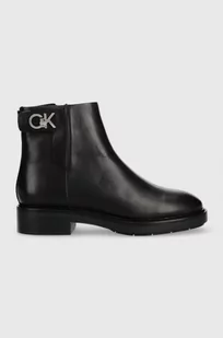 Calvin Klein botki skórzane Rubber Sole Ankle Boot damskie kolor czarny na płaskim obcasie - Botki damskie - miniaturka - grafika 1