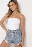 Spodenki damskie - Niebieskie Bawełniane Szorty Jeansowe z Wysokim Stanem Galagia - miniaturka - grafika 1