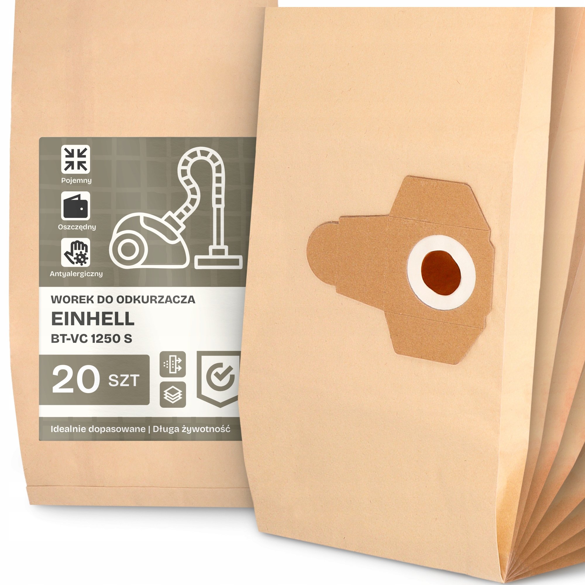 20x Worek do Odkurzacza Einhell Bt-vc 1250 S Papierowy Duży Mocny Worki 2A