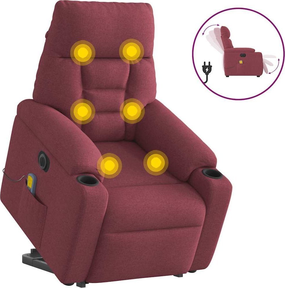vidaXL vidaXL Podnoszony fotel masujący, elektryczny, rozkładany, czerwony