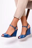 Sandały damskie - Niebieskie sandały na koturnie POLSKA SKÓRA Casu 2253-114 - miniaturka - grafika 1