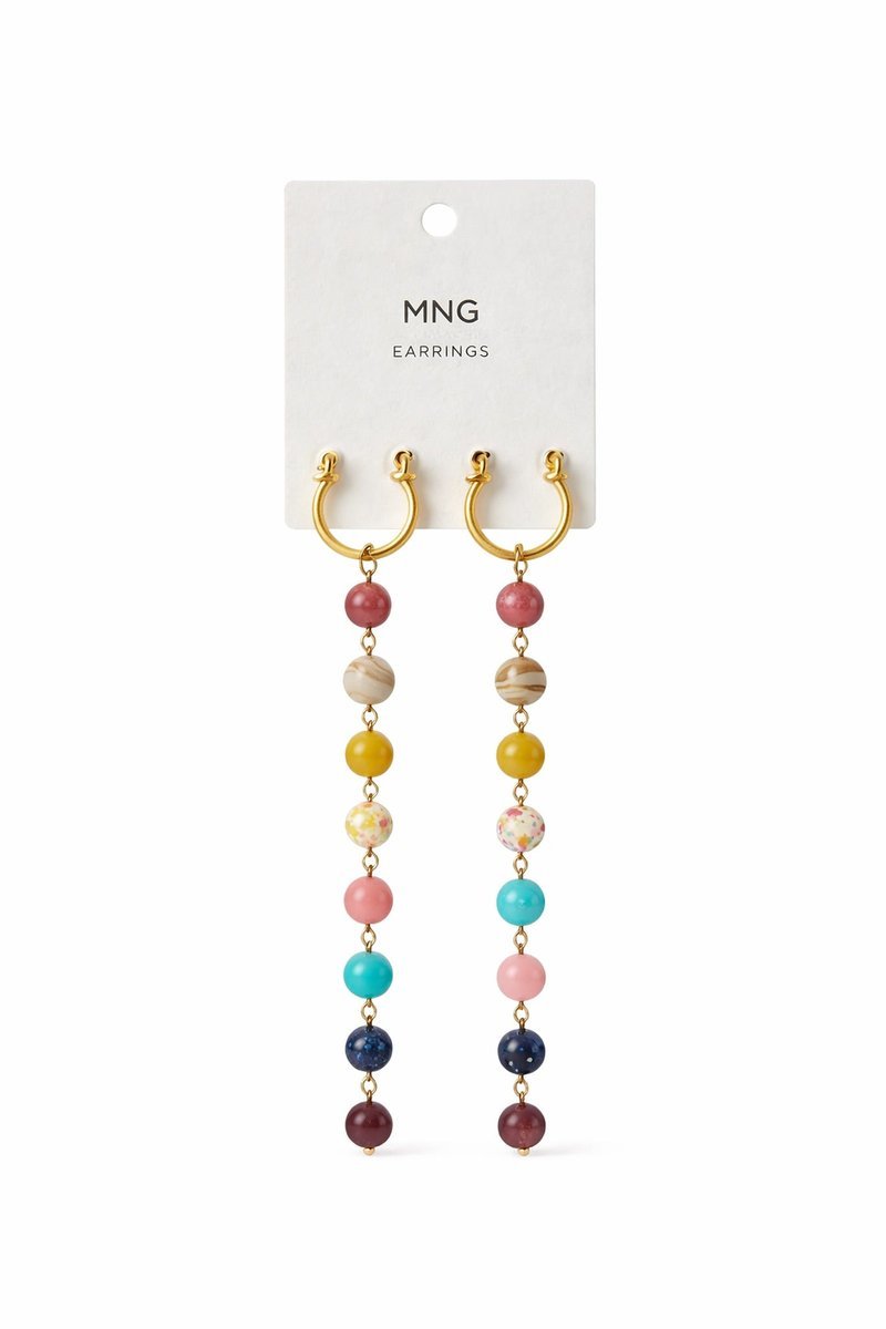 MANGO ZŁOTE KOLCZYKI Z KOLOROWYMI KORALIKAMI WISZĄCE I4A