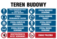 Tablice BHP - OI016 TEREN BUDOWY, PRZED ROZPOCZĘCIEM PRACY PODPISZ SIĘ NA LIŚCIE OBECNOŚCI, STOSUJ RĘKAWICE OCHRONNE, ST, PN - PŁYTA PCV 1MM; (1000X750MM) - miniaturka - grafika 1