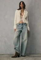 Swetry damskie - Stradivarius Sweter ze sztucznego futra z wiązaniem Waniliowy XL - miniaturka - grafika 1