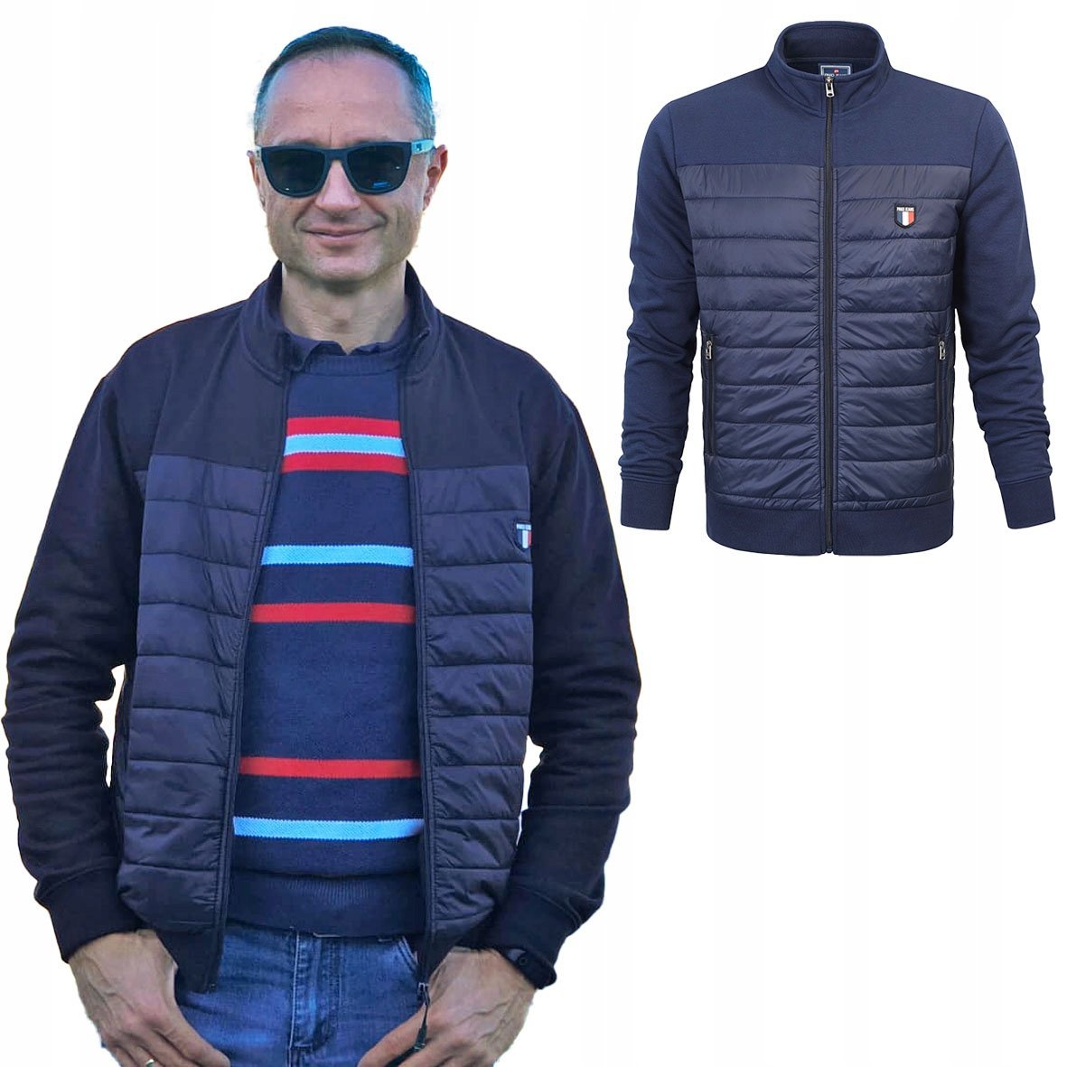 BLUZA Męska KURTKA Przejściowa Pikowana Bez Kaptura GRANATOWA Pako Jeans