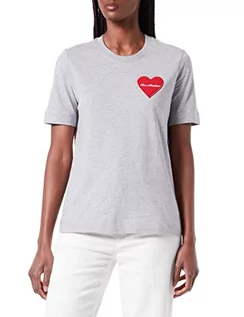 Koszulki i topy damskie - Love Moschino Damska koszulka z logo w kształcie serca, Melanż jasnoszary, 46 - grafika 1