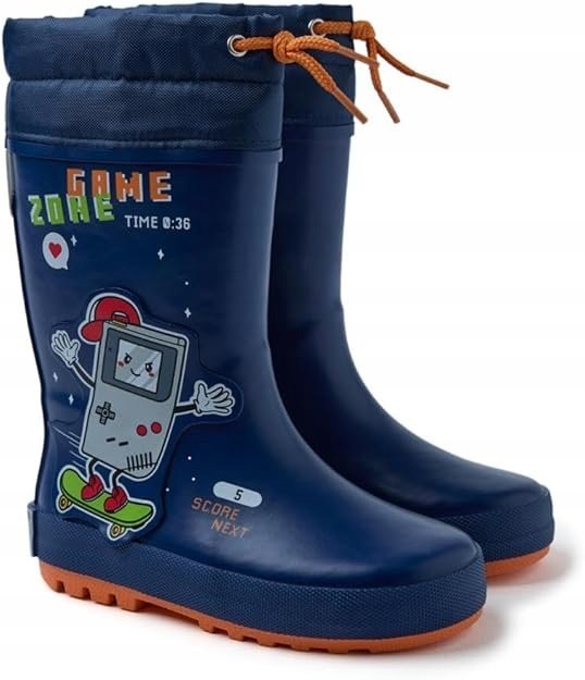 GIOSEPPO GRANATOWE KALOSZE DZIECIĘCE Z GRUBĄ PODESZWĄ I NADRUKIEM 30 T7A