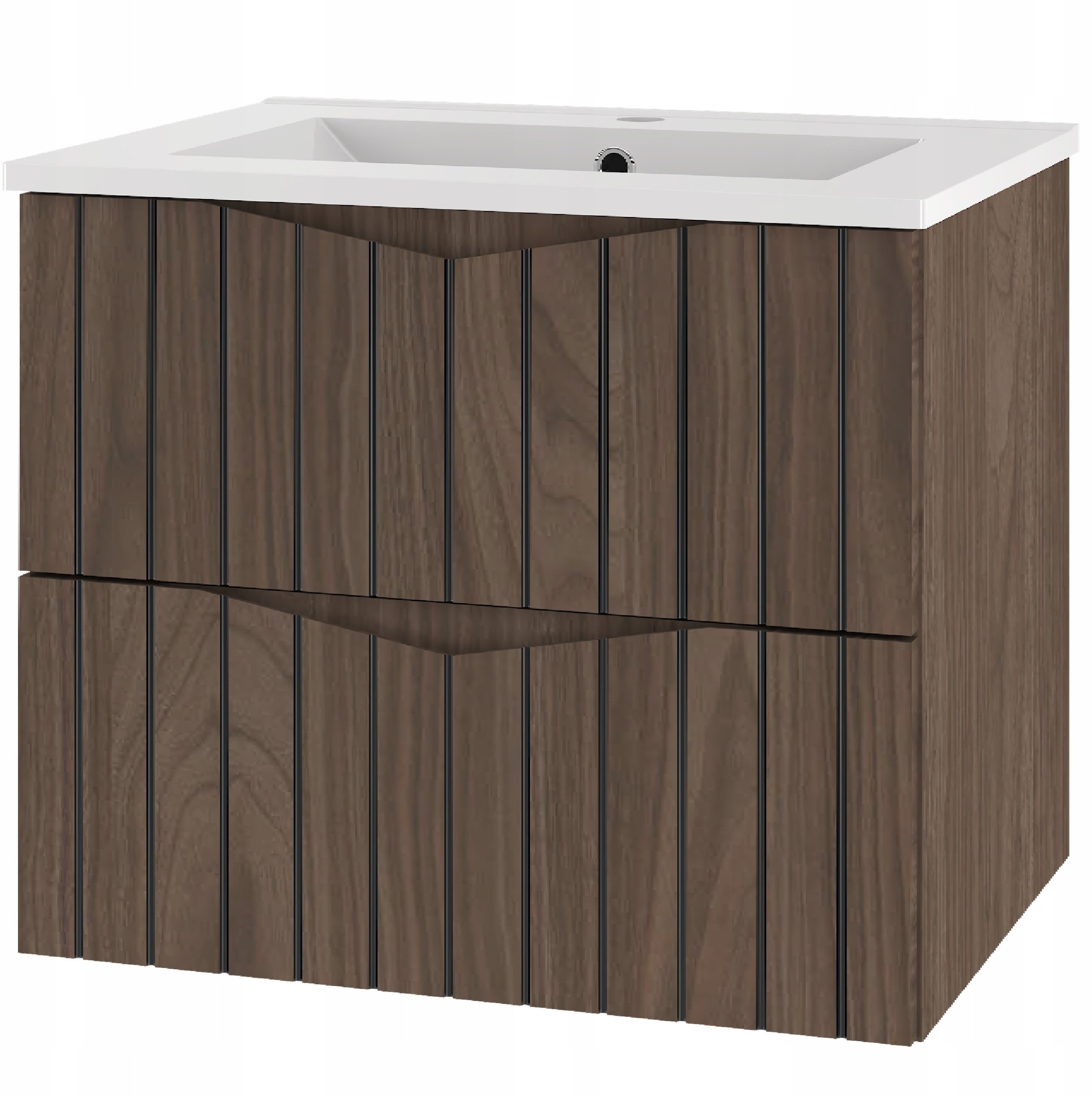 Comad Ryflowana szafka łazienkowa z umywalką 60 cm STELLA-02 DĄB ORZECH + CZARNY