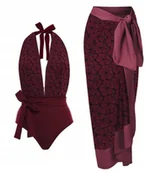 Stroje kąpielowe - Jednoczęściowy strój kąpielowy z kwiatami i szyfonową spódnicą S - miniaturka - grafika 1