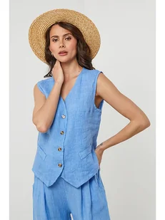 Lin Passion Lniana kamizelka w kolorze błękitnym - Kamizelki damskie - miniaturka - grafika 1