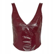 Koszulki i topy damskie - NOISY MAY BORDOWY TOP Z EFEKTEM SKÓRY NA SZEROKICH RAMIĄCZKACH S XQA - miniaturka - grafika 1