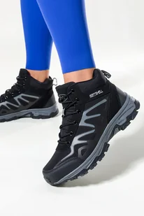 Czarne buty trekkingowe damskie sznurowane z szarymi dodatkami softshell Casu B2109-1-36 - Botki damskie - miniaturka - grafika 1