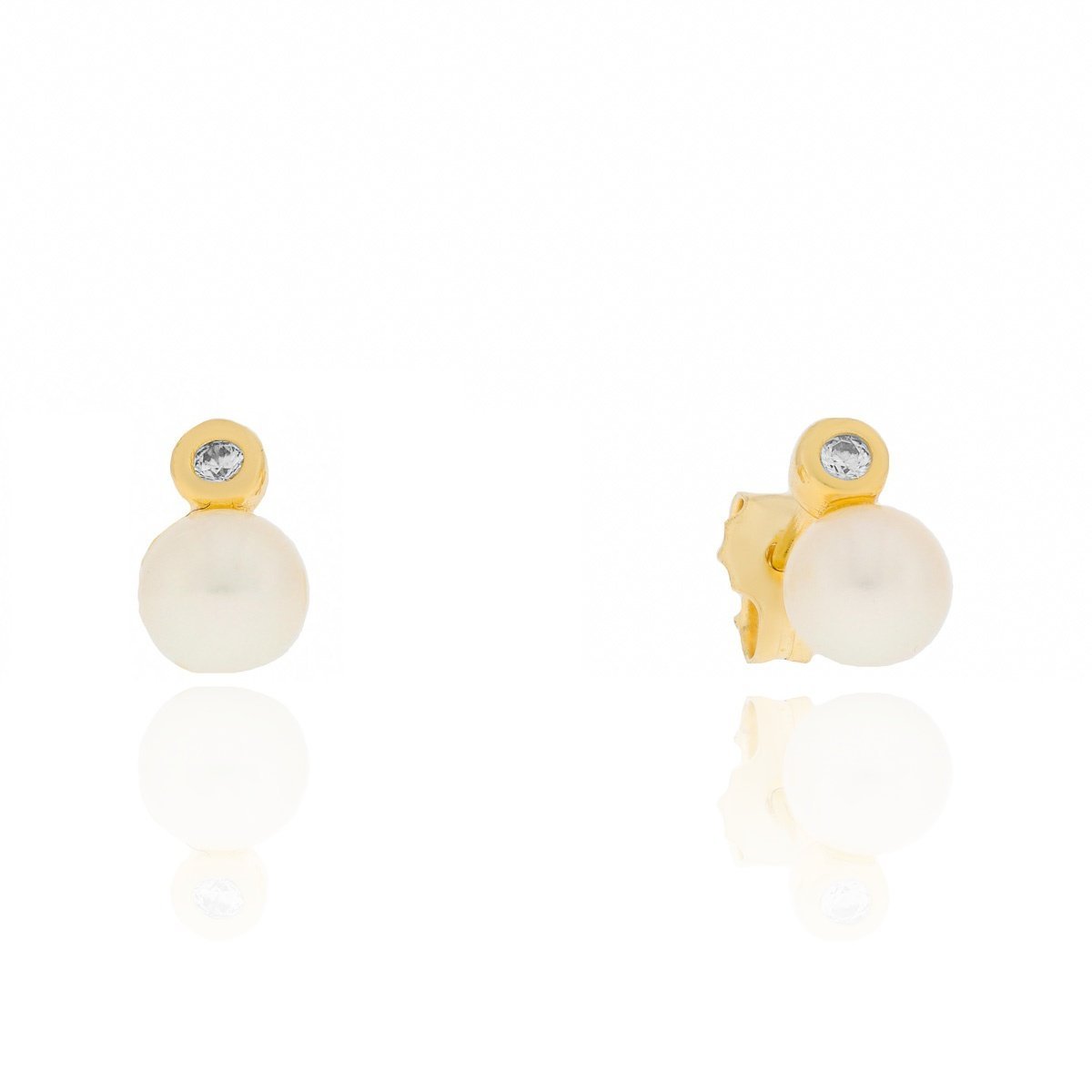 Złote kolczyki z perełką i cyrkonią sztyfty pr. 585