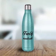 Butelki termiczne - Metalowa butelka izotermiczna 500 ml z Twoim nadrukiem - turkusowy brokat - miniaturka - grafika 1