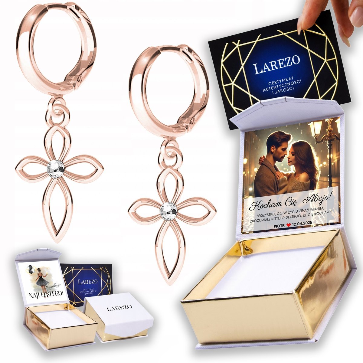 Kolczyki Pozłacane 925 z Krzyżykami Krzyże Ozdobne Krzyżyki Cross NADRUK