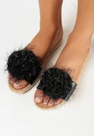 Klapki i japonki damskie - Czarne Klapki na Plecionej Podeszwie z Ozdobnym Paskiem z Metaliczną Nitką Cavilia - miniaturka - grafika 1