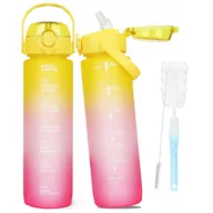 Shakery i bidony sportowe - Motywacyjny bidon ze słomką butelka sportowa na wodę z uchwytem i miarką 1l - miniaturka - grafika 1