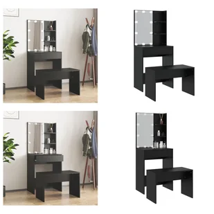 vidaXL Zestaw toaletek z LED z czarnego drewna - Zestaw toaletek z LED - Zestawy toaletek z LED - Zestaw toaletek - Toaletka z lustrem - Toaletki - miniaturka - grafika 1